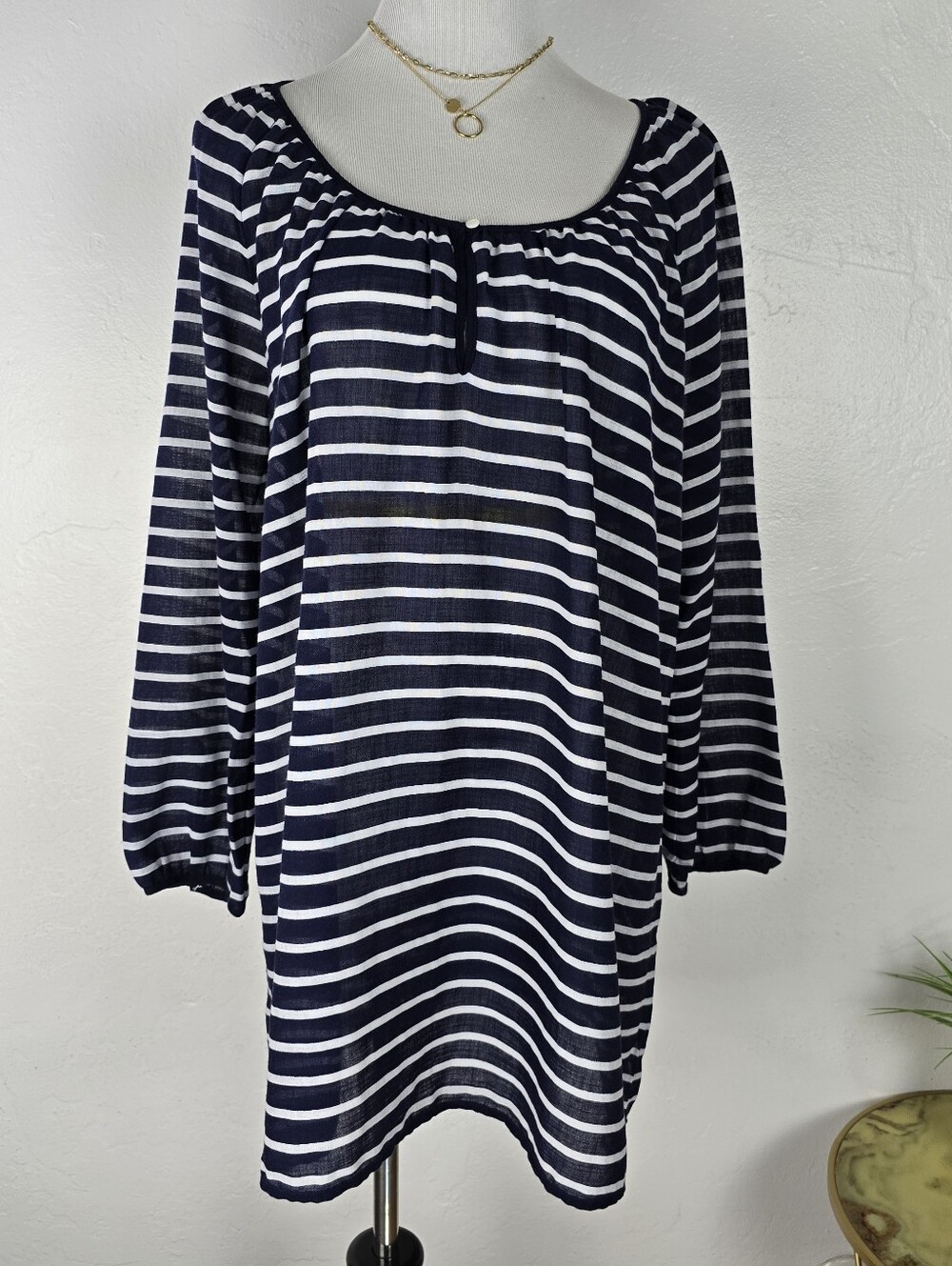 J. Crew Navy and White Striped Scoop Neck Top - XL